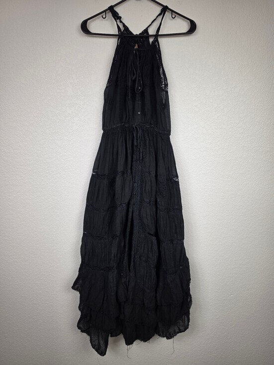Free People Dresses & Skirts - Free People Black Tiered Maxi Dress with Lace Detail XS